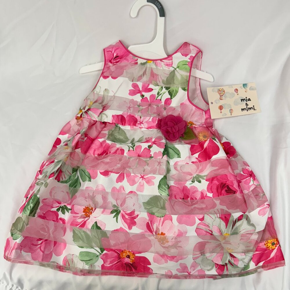 Mia & Mimi Windowpane Dress with Bloomers, Pink/White Floral, 18 months